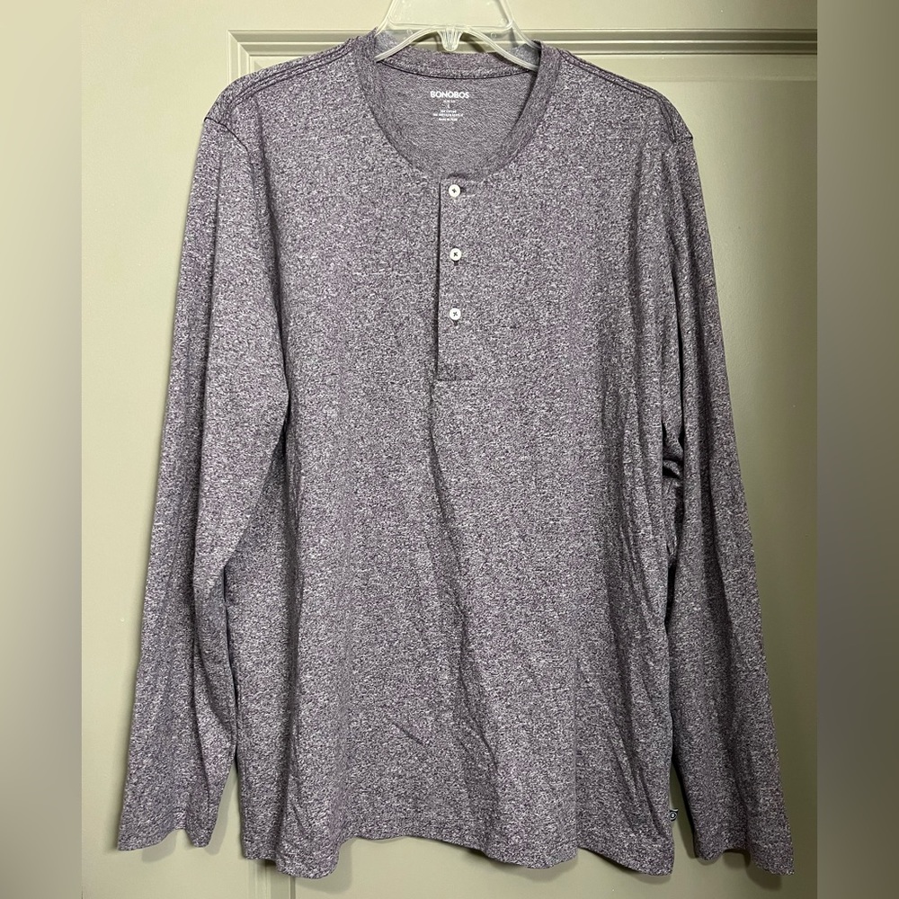 Bonobos Slim Fit Pima Performance Henley Long Sleeve Shirt Heather Purple Size L